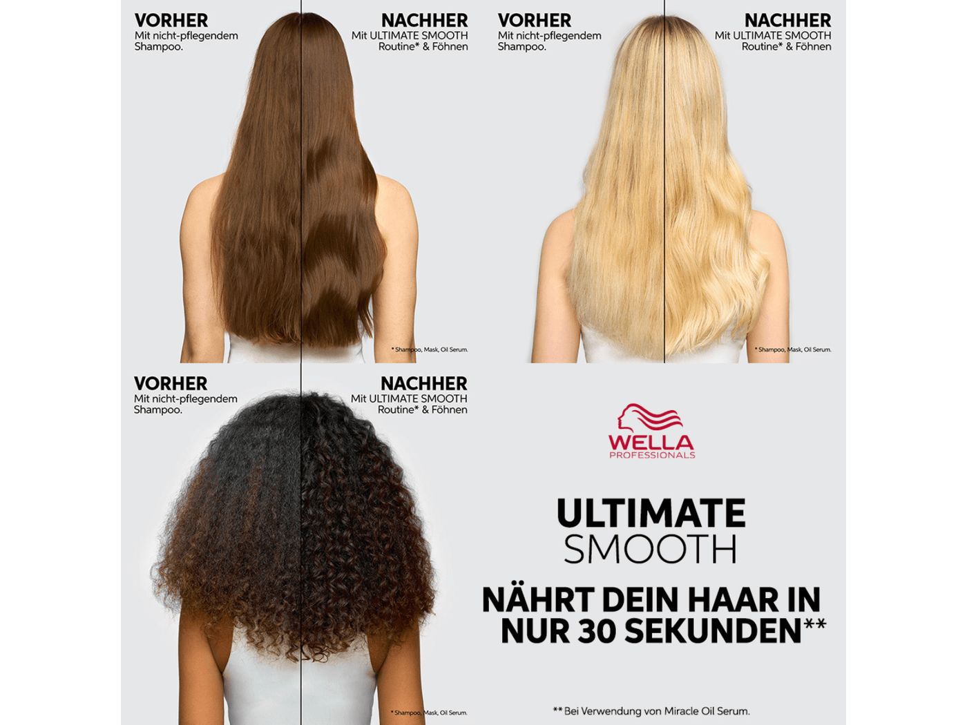 Kampagnenmotiv der neuen Serie Wella Ultimate smooth für trockenes und krauses Haar