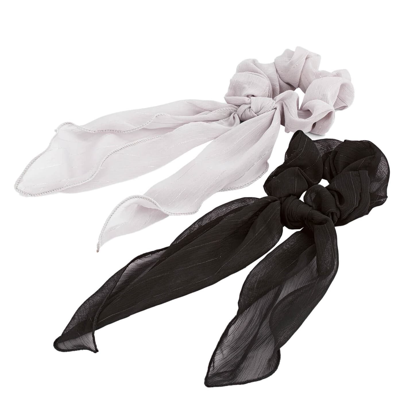 Chiffon Scrunchie mit Glitter Schleife, schwarz & grau