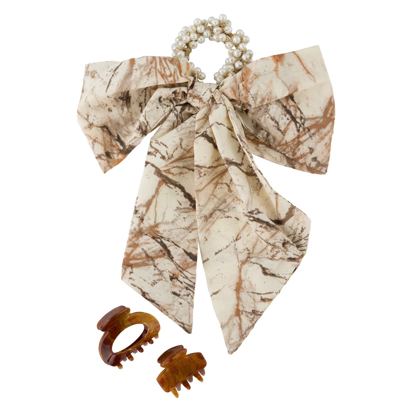 TRISA Hair - Pearl Scrunchie & Hair Clips, brown