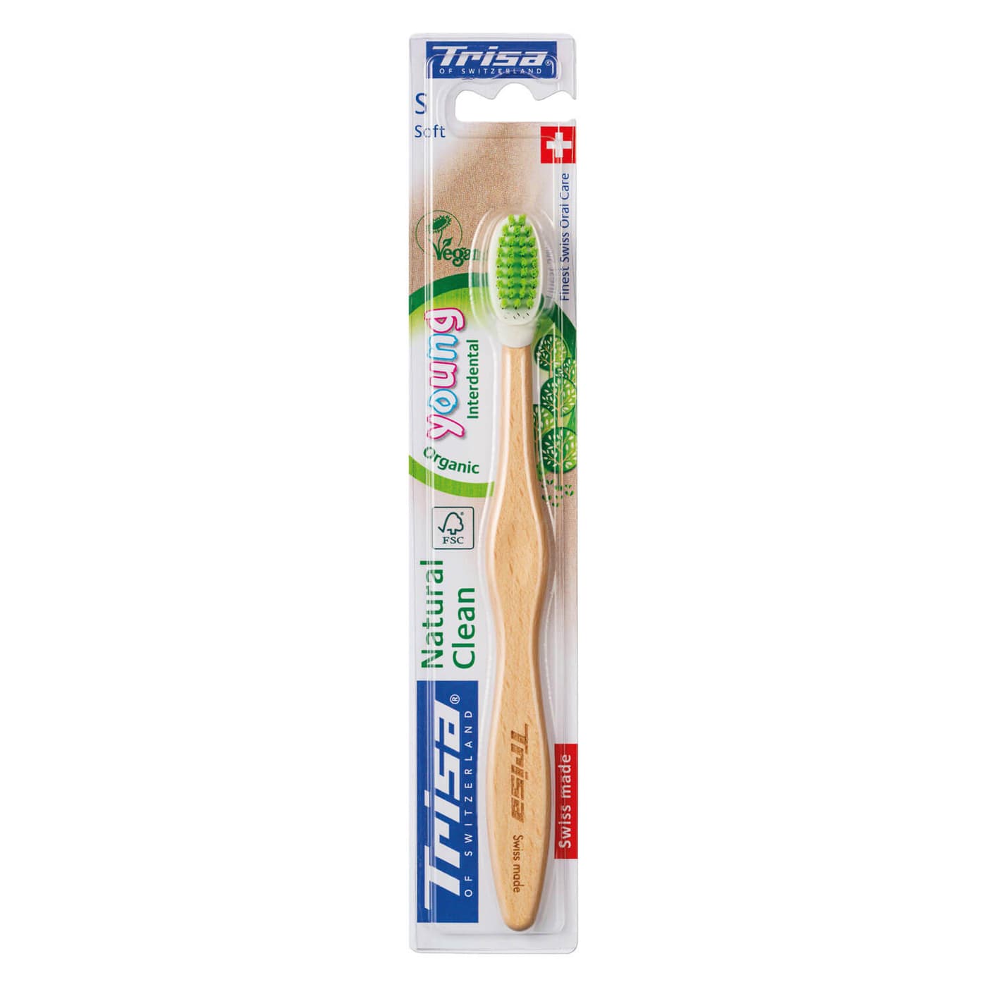Trisa Oral Care - Holzzahnbürste Natural Clean Soft Young Grün