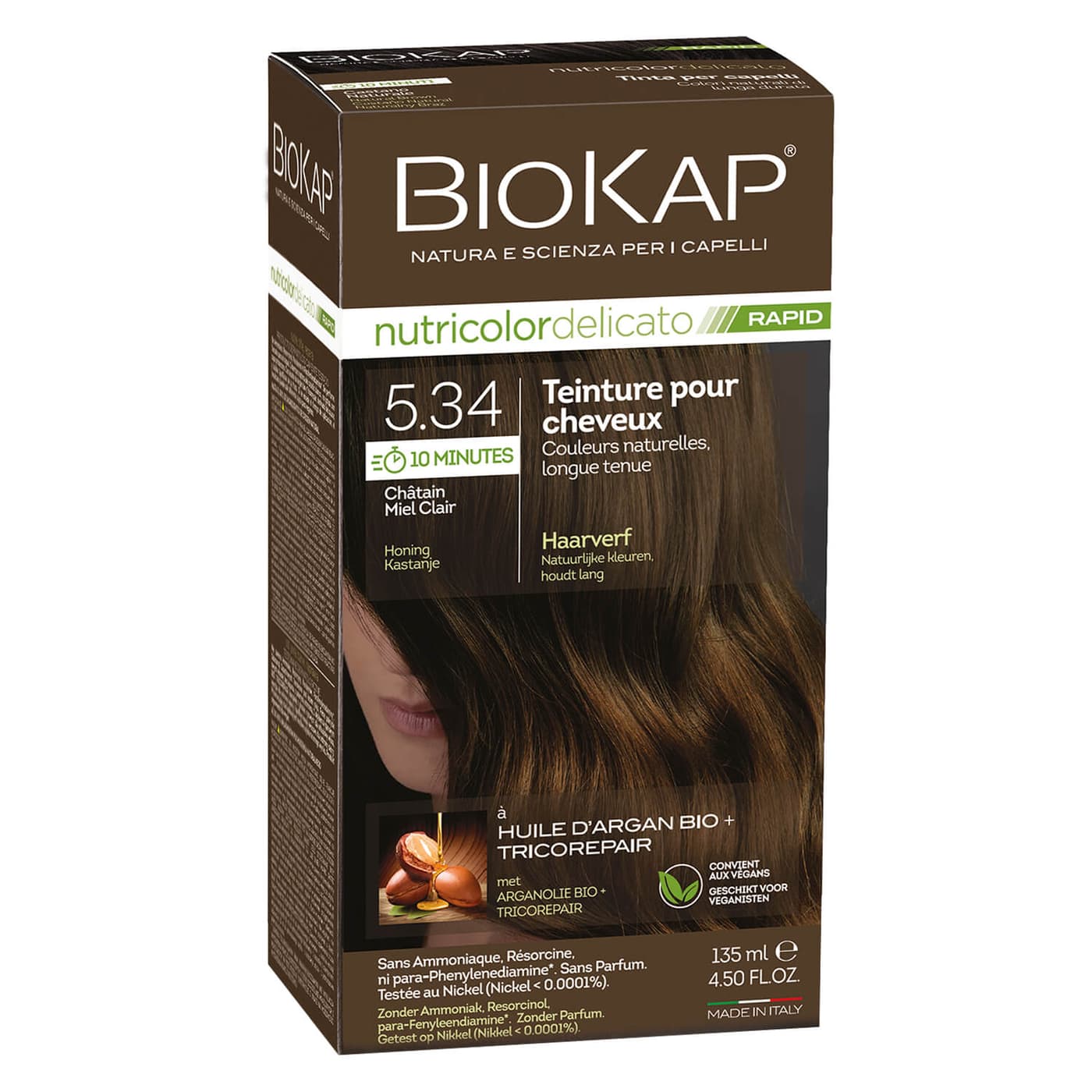 BIOKAP Nutricolor - Permanent Farbe Honig Kastanienbraun 5.34