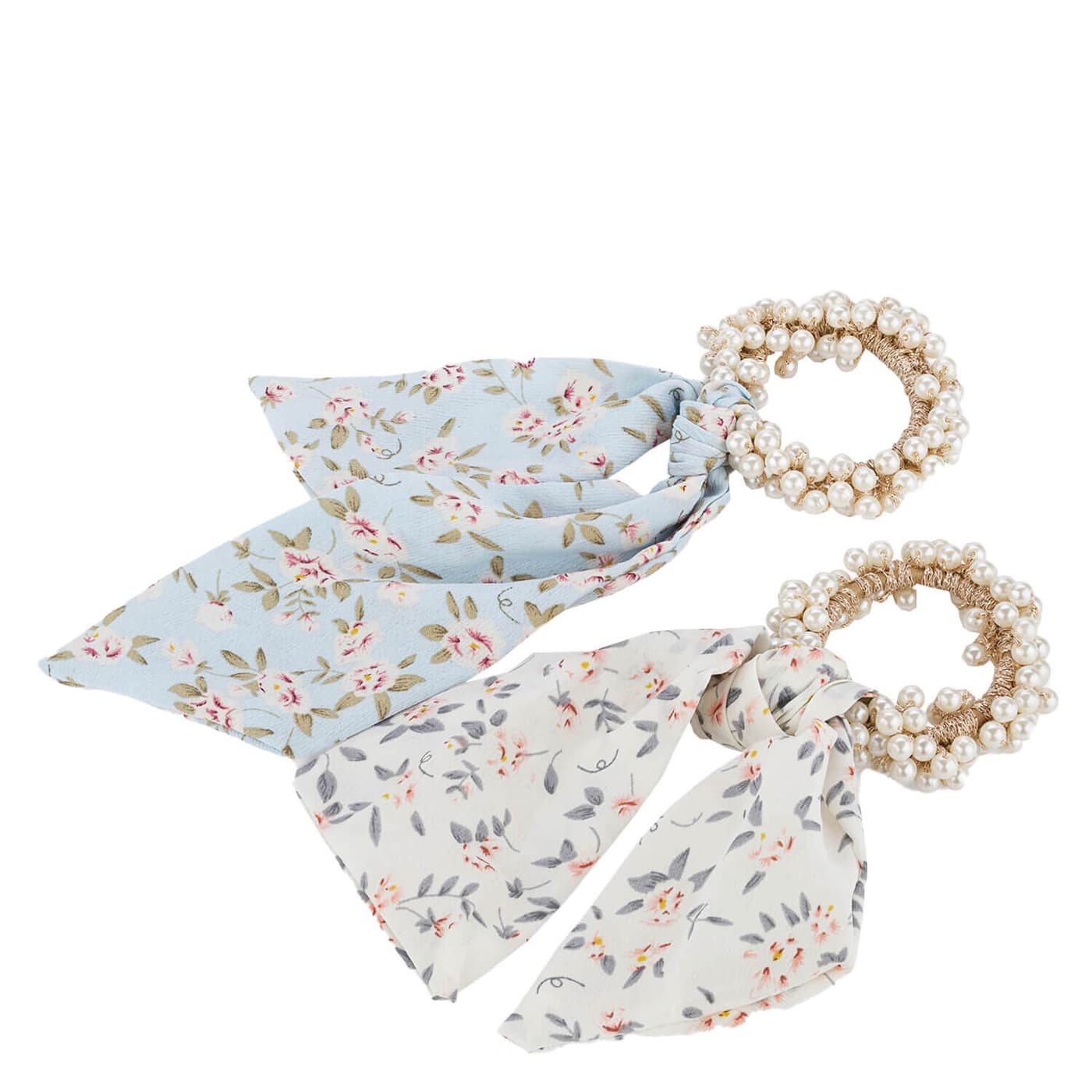 Perlen Scrunchie mit Schleife, hellblau & weiss