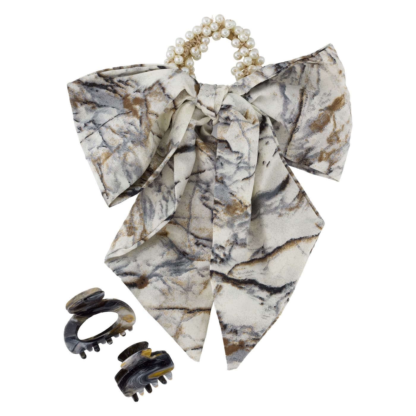 TRISA Hair - Pearl Scrunchie & Hair Clips, grey