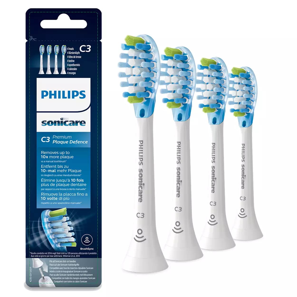 Philips Sonicare - C3 Premium Plaque Control 4x Weisse Bürstenköpfe Für Schallzahnbürste Hx9044/17